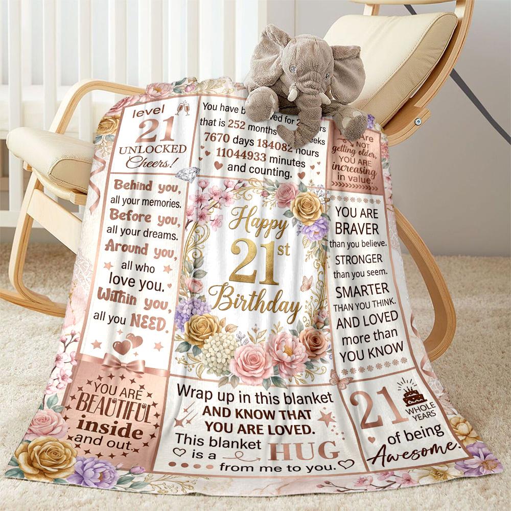 21st Birthday Celebration Blanket Soft Warm Cozy Suitable for Seaside Couch Chair for All Seasons Digital Print
