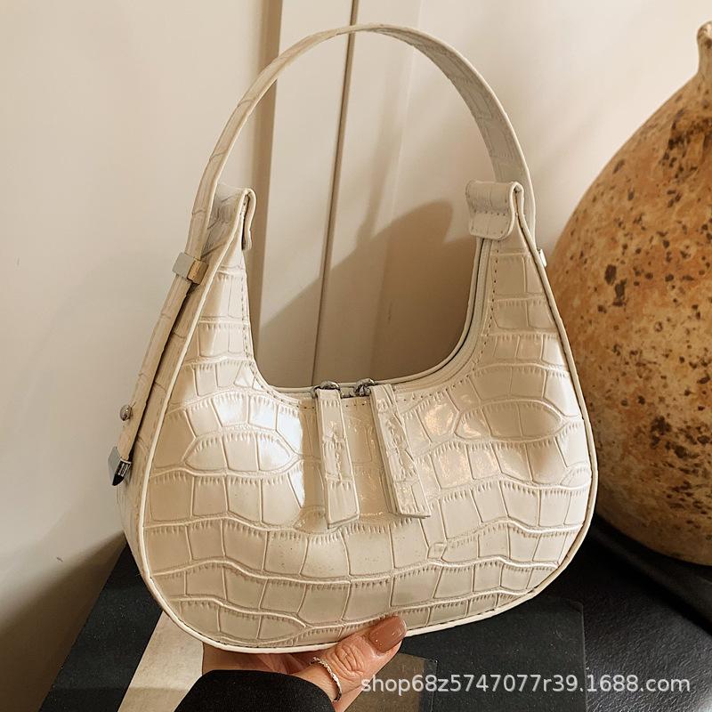 Trendy Fashion Personality Stone Pattern Armpit Moon Bag Versatile Commuter Temperament Solid Color Shoulder Bag