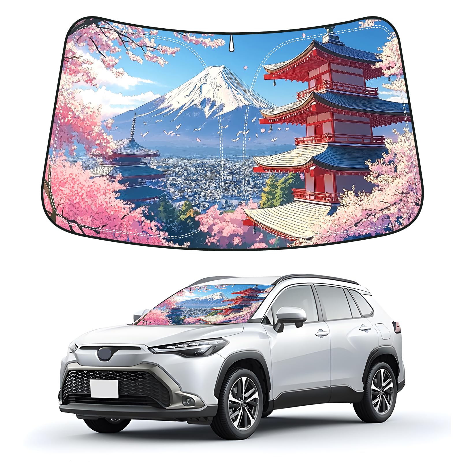 

BLUESEATEC Солнцезащитный экран на лобовое стекло Toyota Yaris Cross Yaris Cross Current Без присосок Защита от жары Защита от УФ-лучей Сон в машине розовый