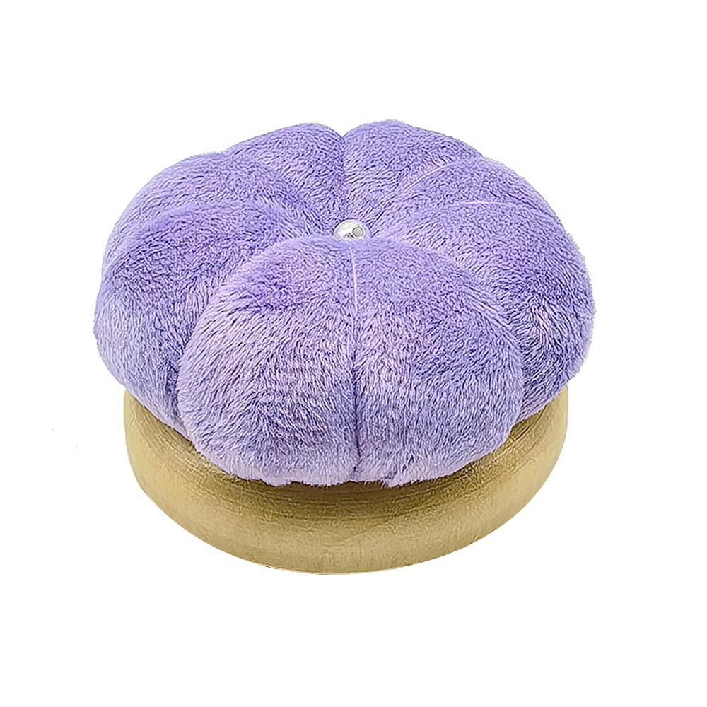 

DIY Craft Violet Velvet Needle Holder Wooden Solid Color Cotton Fabric Pincushion Holder Pumpkin Shape Violet Velvet