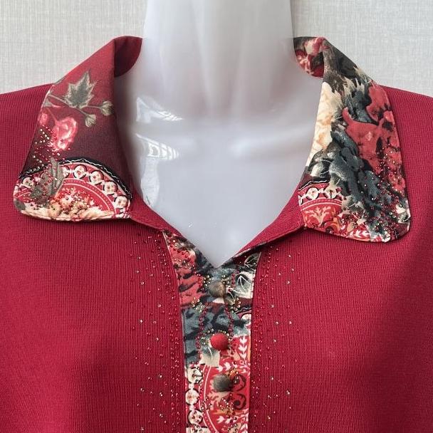 Spring Women's Long Sleeve Printed T-Shirt Loose Polo Collar Pullover Plus Size Blouse