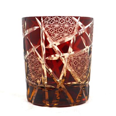 GREEM MARKET Crafts Cut Glass Gift Present Glasswork Kiriko Glass Chrysanthemum Tsunagi Cup Shochu Glass Rocks Glass Red Red A Type Product Number