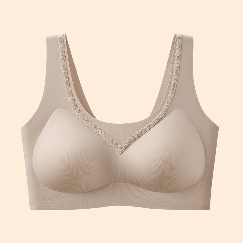 Invisible Lift Seamless Breathable Bra with Fixed Cups and Lace for Side Support - Women's Summer Collection