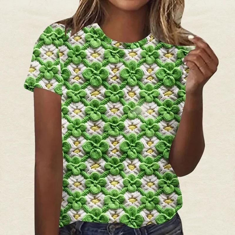 Summer Round Neck 3D St. Patrick's Day Print Top Fashionable Casual Short Sleeved Women's T-shirts