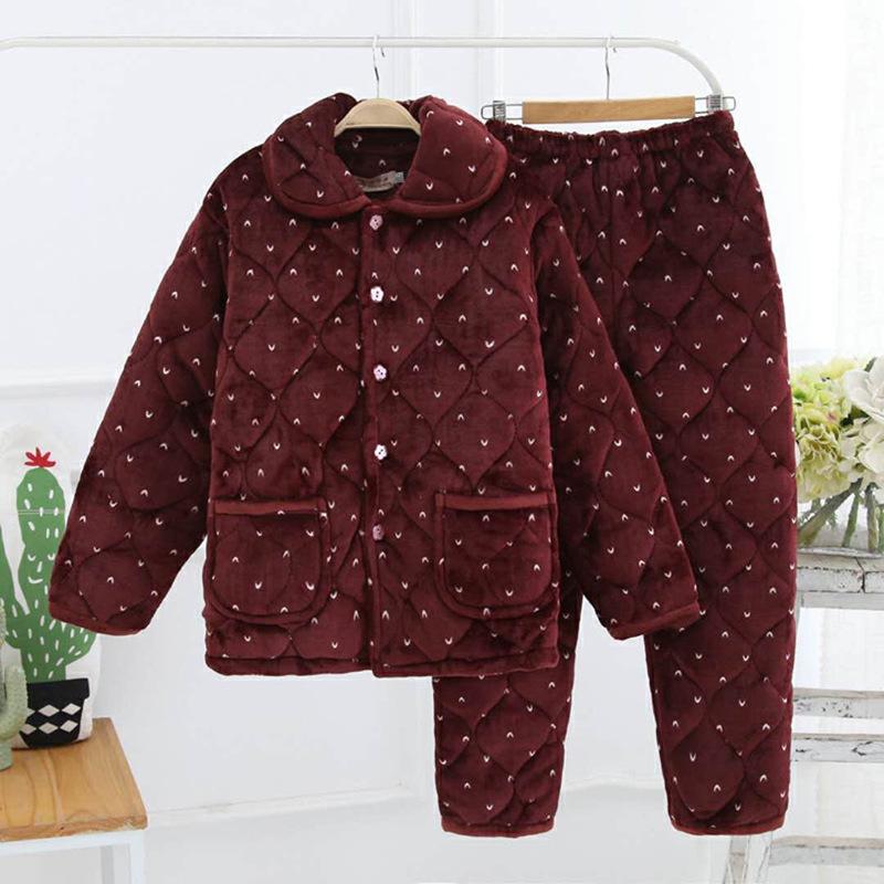 Women's winter pajamas three-layer thickened padded cotton to keep warm and fleece coral fleece padded jacket