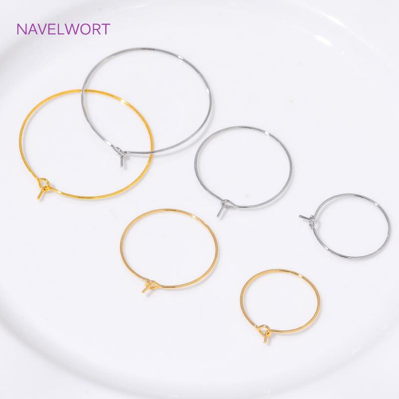 15mm-40mm18K Gold Plated Round Hoop Earrings,For Women Fashion Jewelry,Brass Big Circle Ear Wire Hoops,DIY Jewelry Making Craft