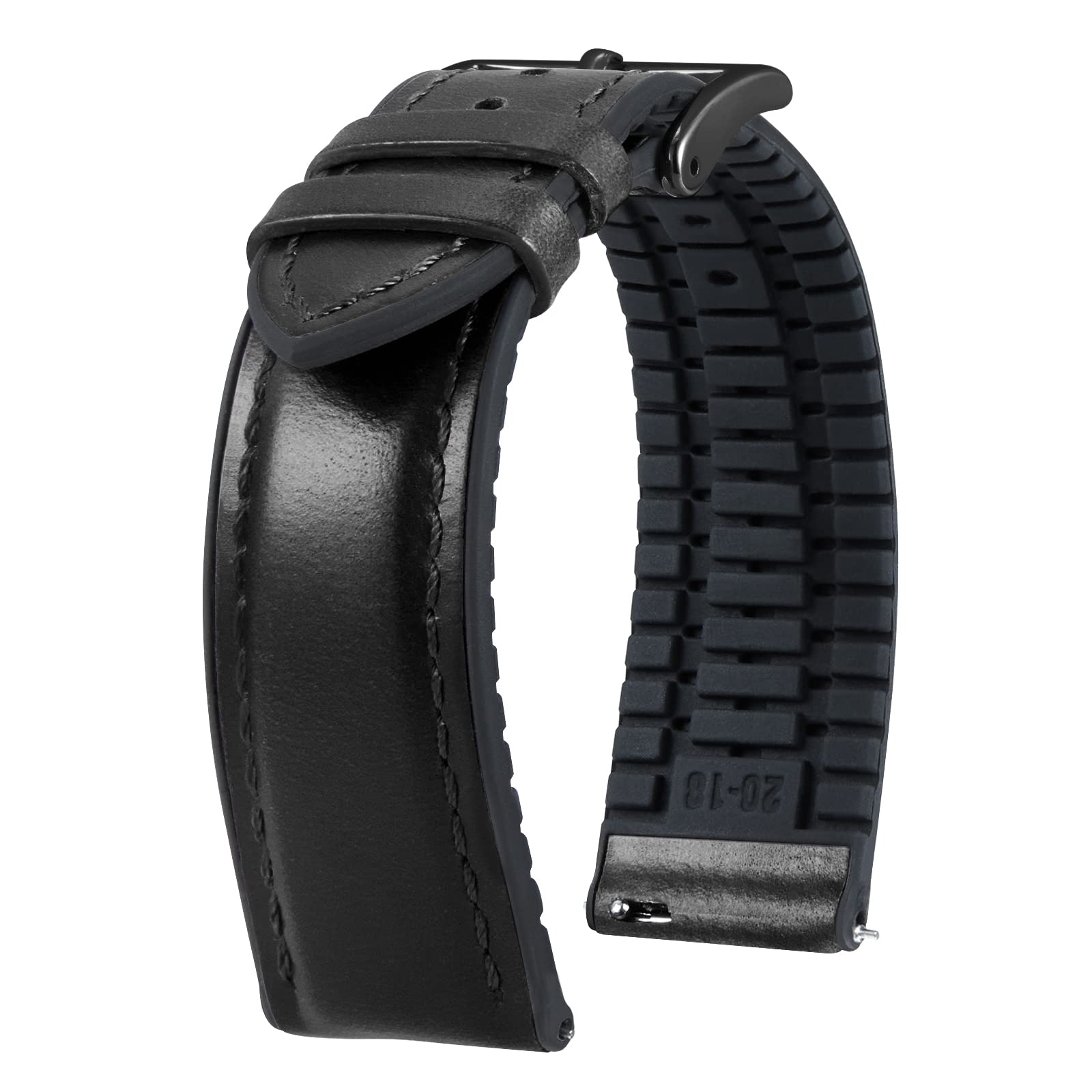

[BINLUN] Leather Watch Strap, Quick Release, Leather, Watch Band, Inner Silicone, Breathable, 14 mm