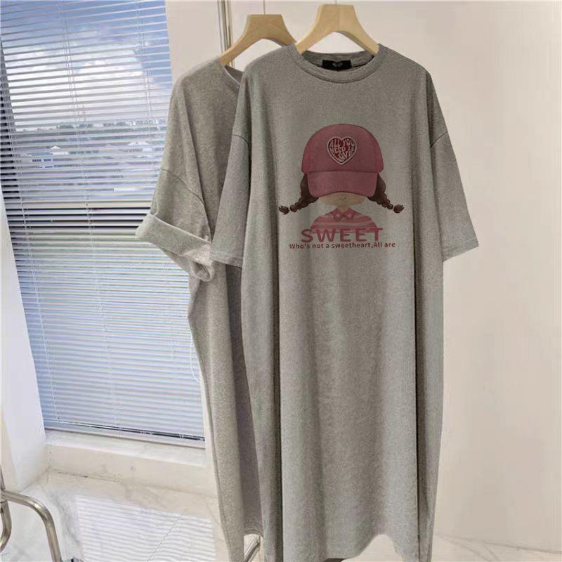 New Maternity Summer Top Fashion Pure Cotton Korean Version Loose Short-sleeved T-shirt Skirt Dress Medium and Long