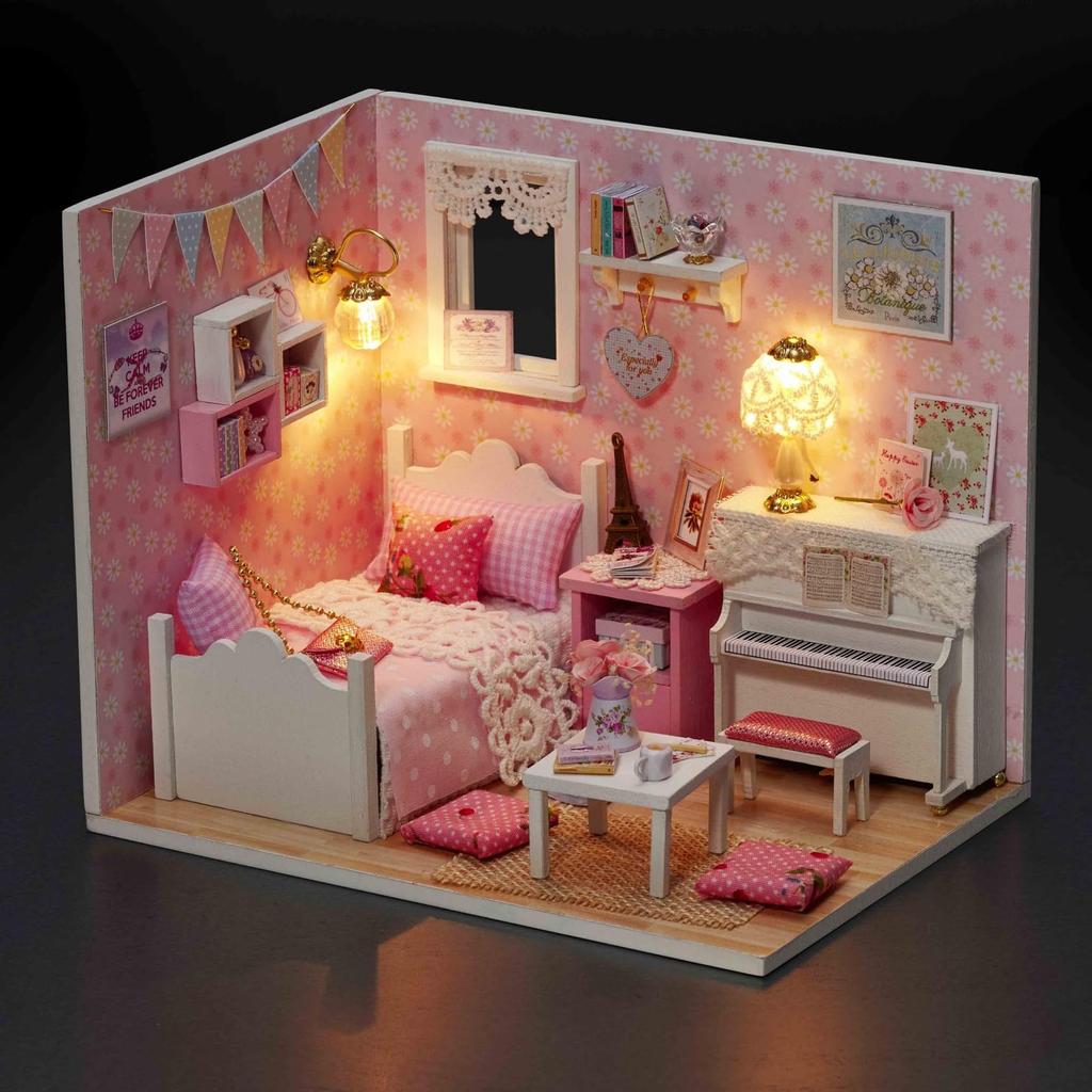 DIY Wooden Dollhouse with LED and Dustproof Handmade Miniature Model Kit for Decorative Gift Cover, Beginners, (Sunshine Princess)