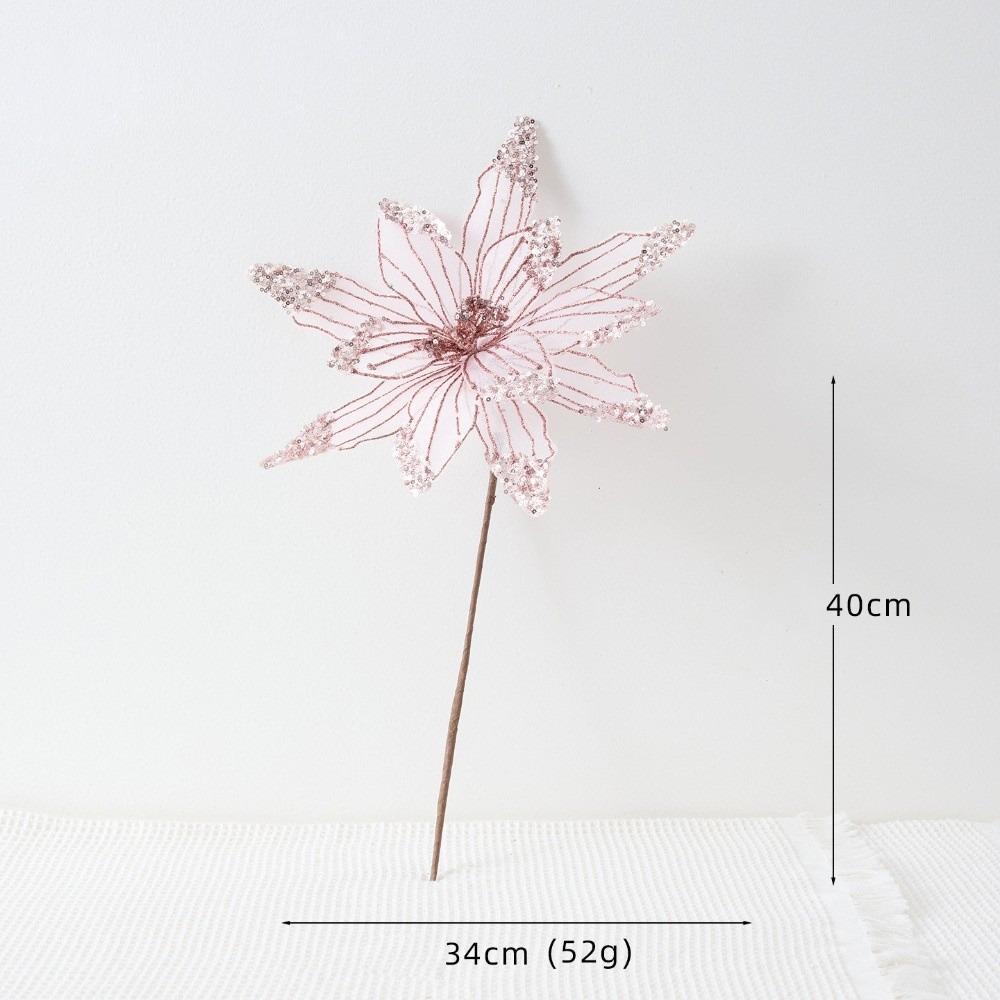 Glitter Artificial Poinsettia Flower Pink Sequins Flower  Christmas Decoration