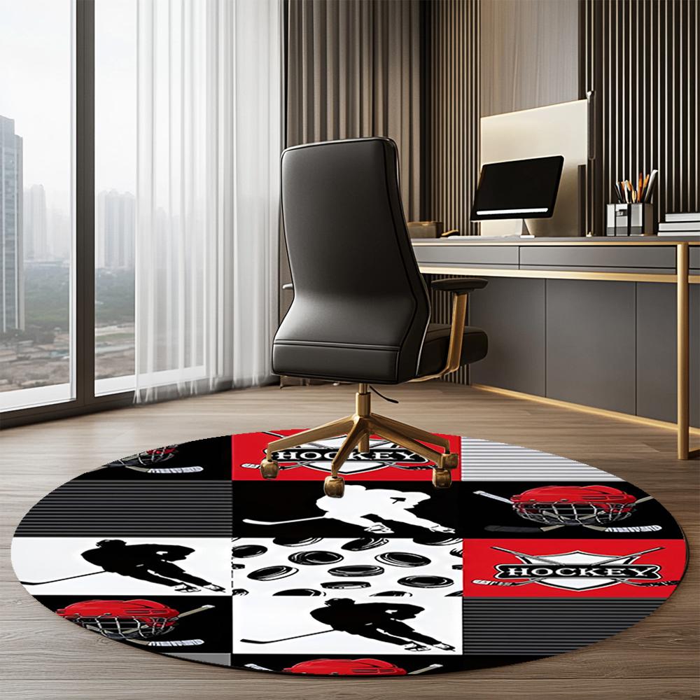 ice hockey Printed Round Rug Carpet Chair Rug Area Rug Entryway Doormats,for Office Chair Living Room Bedroom Kitchen Room.