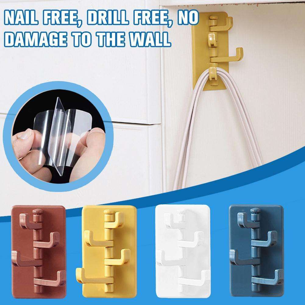 4 In 1 Rotation Creative Plastic Hook Self -stick Storage Shelf Household Bathroom Wall -mounted Plastic Hook