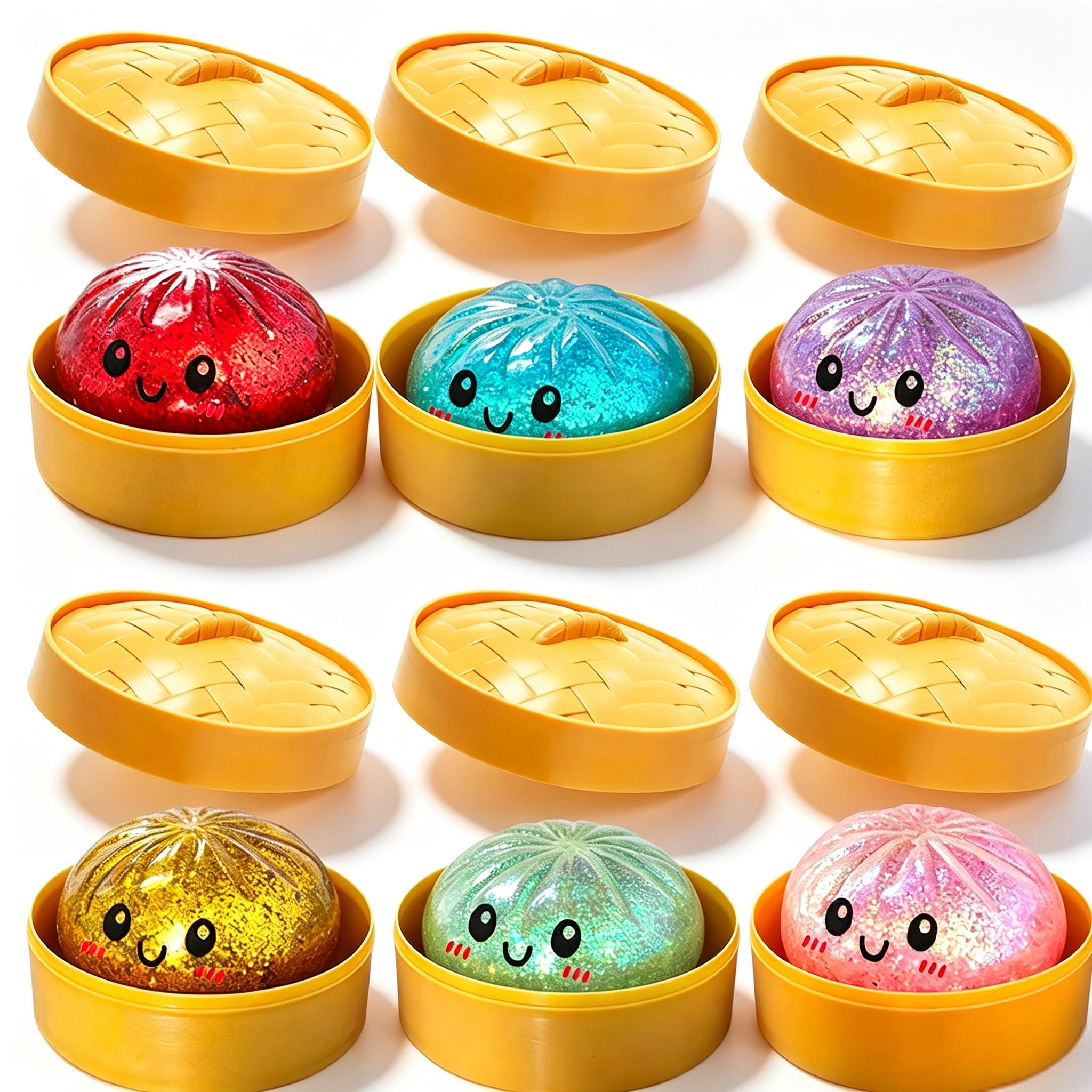Ultra Zeldzame Verborgen Gouden Glitters Knijp Dumpling Verrassingsdoos Zacht TPR Sensorisch Fidget Knijpspeeltje Stressverlichting met Stoommandje
