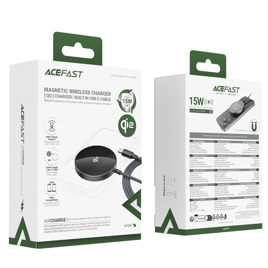 ACEFAST E24 QI2 Desktop Magnetic Wireless Charging Pad Phone Charger with Type-C Cable