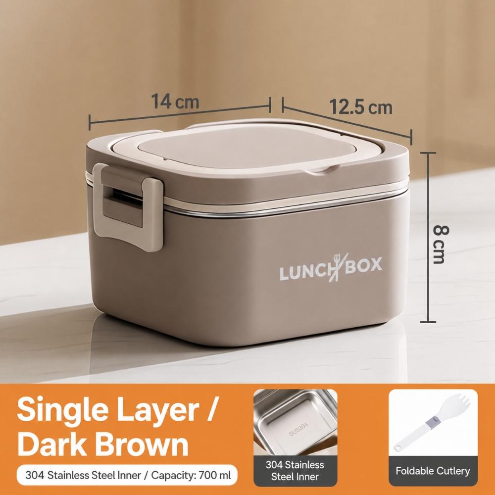 Portable Stackable Lunch Box With 304 Stainless Steel Inner Containers, Side Buckles And Carry Handle For School Office Travel Meals