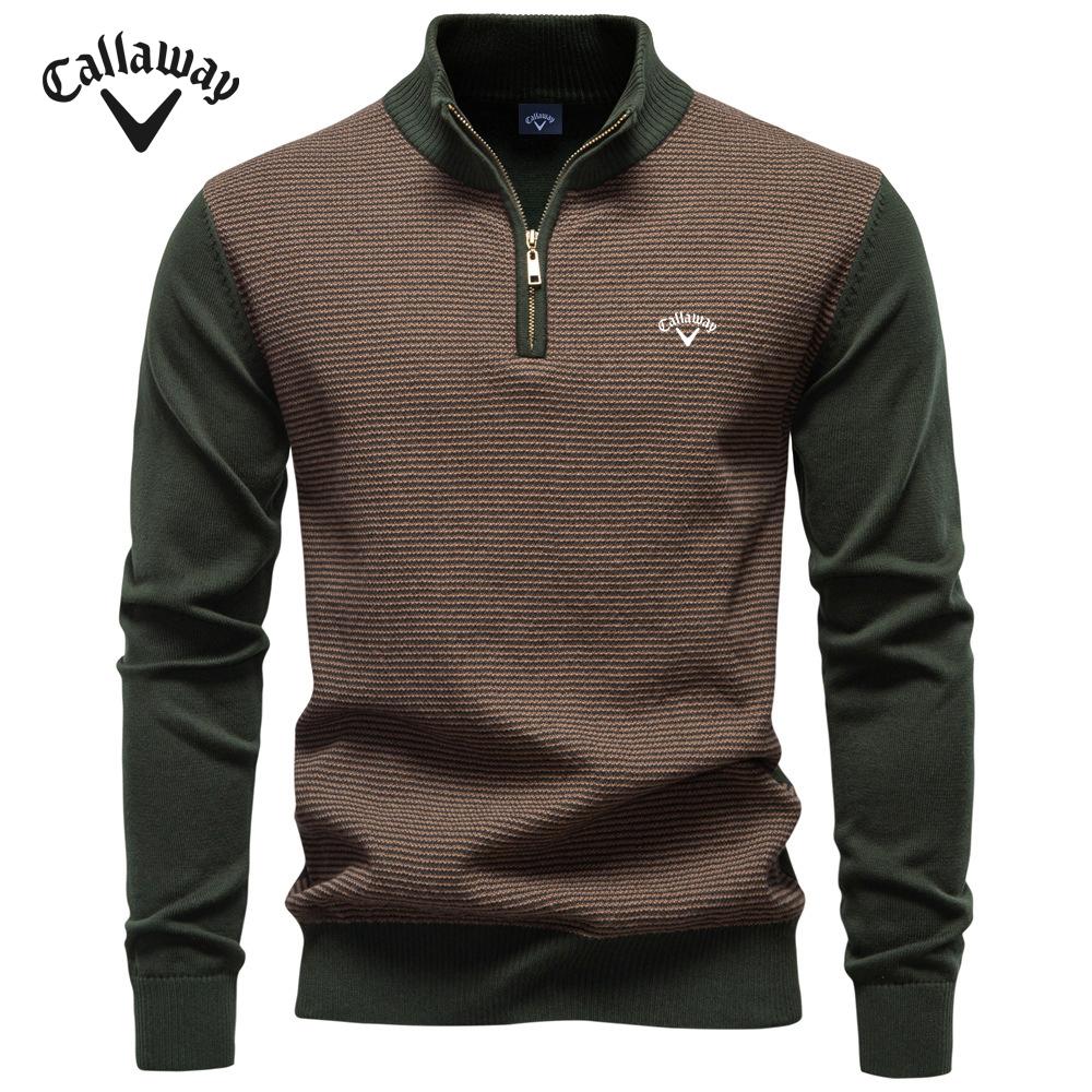 Callaway 2025 Autumn/Winter Embroidery New Half Zipper Men's Stand Up Collar Cotton Sweater Business Casual Knitted Sweater