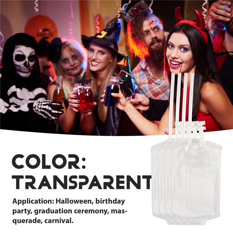 

ABWR-10Pcs 400ML Transparent Drink Bag With 10X Stickers Reusable Blood Energy Bag Props Halloween Decorations прозрачный