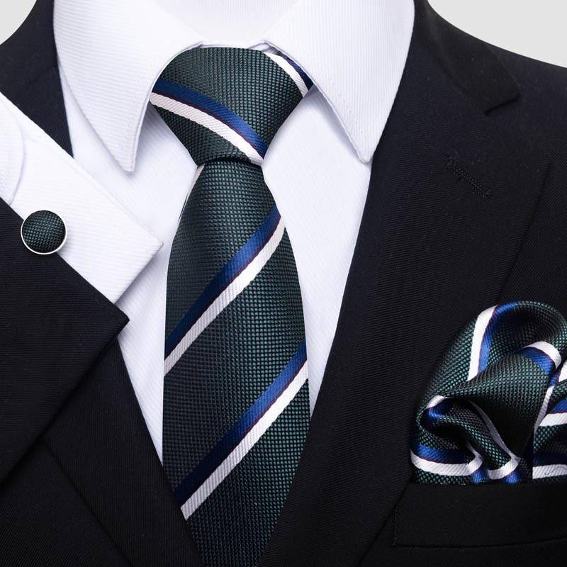 Men's Business Formal Tie Set: Includes Tie, Pocket Square & Cufflinks for Evening Parties. Fashionable & Popular.