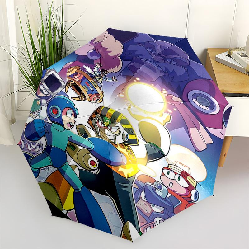 

1pc Mega Man Automatic Folding Umbrella, 3-Fold Design, 8-Bone Frame, Outdoor for Fans, Travelers, Daily Use, Gift Idea.Y042