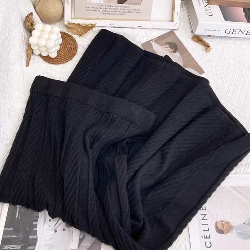 Women S Thick Knitted High Waist Midi A Line Pleated Skirt