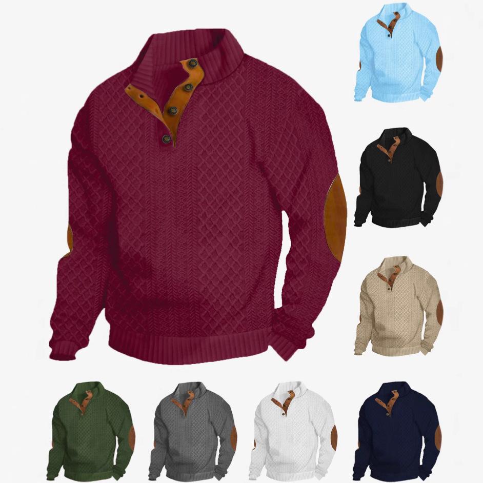 Spring and Autumn Men's Clothing Men's Stand Collar Long Sleeve Casual Outdoor Sweatshirt Jacquard Sweater