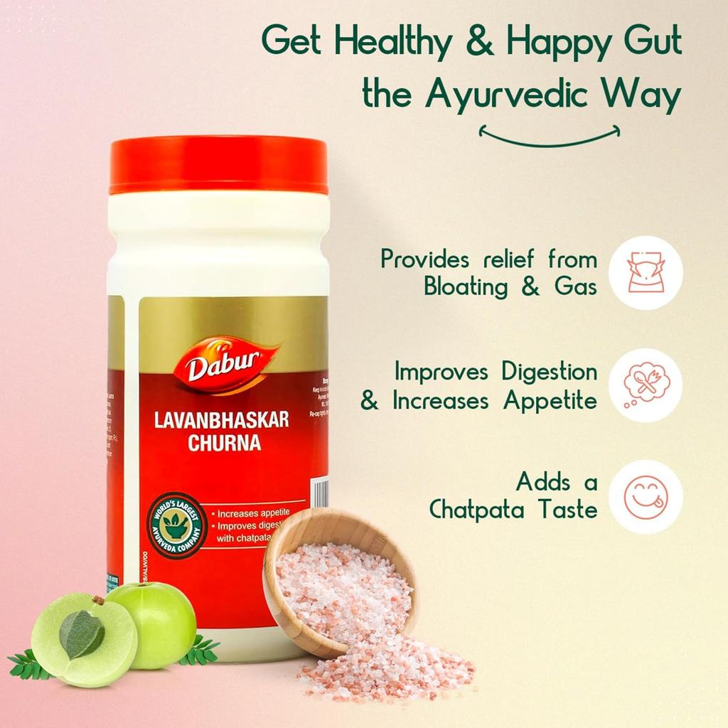 Dabur Lavan Bhaskar Churna 120g Powder | Supports Appetite, Digestion, Indigestion & Gas Relief | Traditional Ayurvedic Digestive Supplement