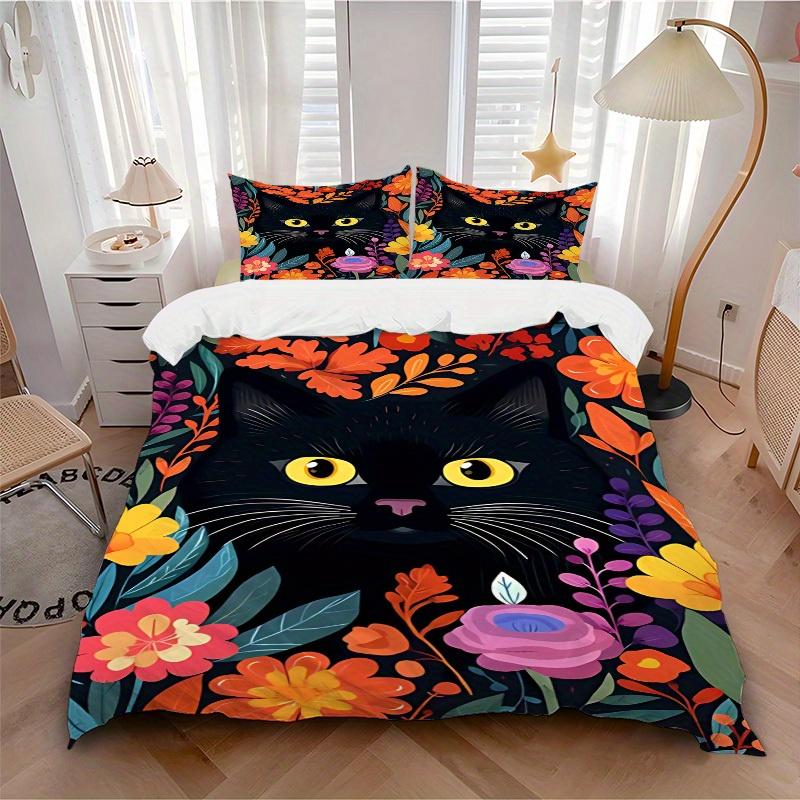 

3pcs Cat Flowers Bedding Cover Set, Fashion Classic Popular Print Bedding Set, Soft Comfortable, All - Season Use, For Bedroom, Guest Room138 135x200cm