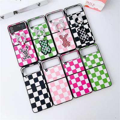 Carino Anelli da Dito con Griglie Colorate Custodia per Telefono per Samsung Galaxy Z Flip 3 4 Cover Adorabile Aniamle Pelle Cover Posteriore per Z Flip3 Flip4