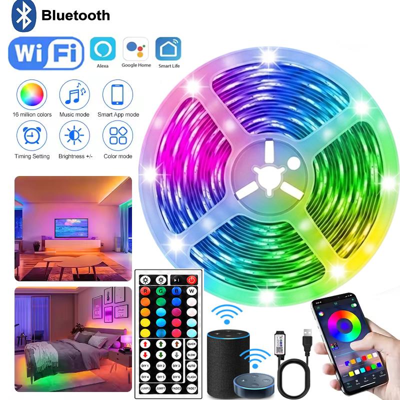 1M Led Lights 5050 for Room Music Sync Multicolor RGB 5V Led Strip Lights Flexible Ribbon for Party Bedroom Decor TV Backlights