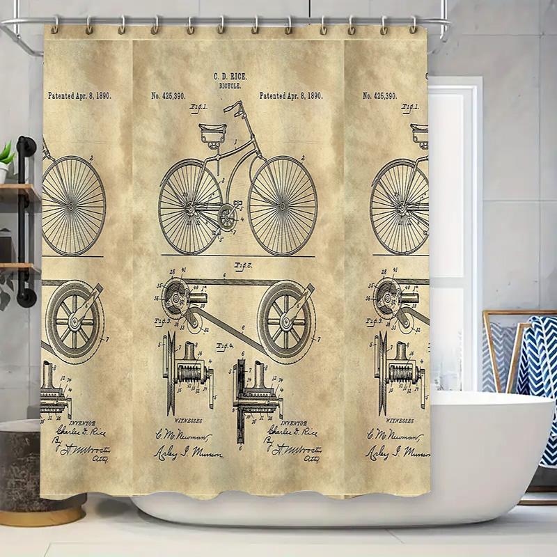 

Vintage Bicycle Blueprint Bathroom Decor Rustic Cycling Art Shower Curtain Antique Bike Diagram Washroom Curtains W60H190(CM)-1 Pcs