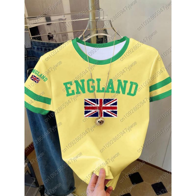 Womens Short Sleeve Color-Block ENGLAND STRIPE Print Y2k T Shirt Girl Round Neck Tee Outdoor Sports Adult Women's T-Shirt