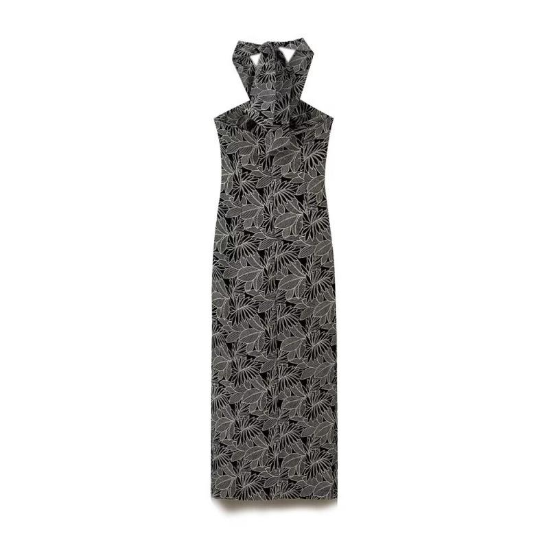 European & American Trendy Summer Leaf Embroidery Midi Dress for Women
