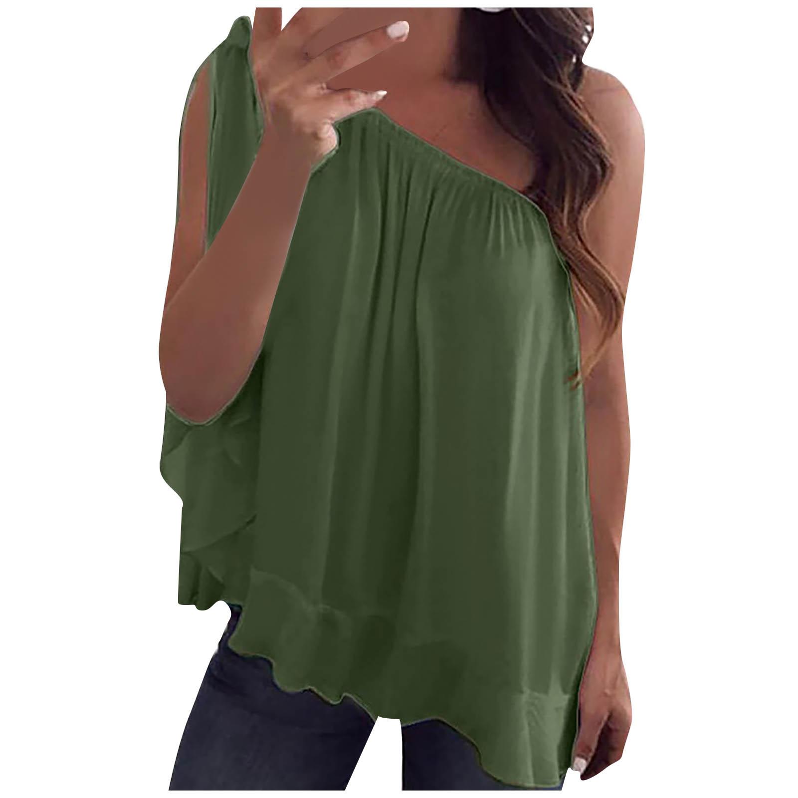 

Women Fashion Chiffon Off Shoulder T-Shirt Sleeveless Casual Tops Blouse XXL армія зелений колір