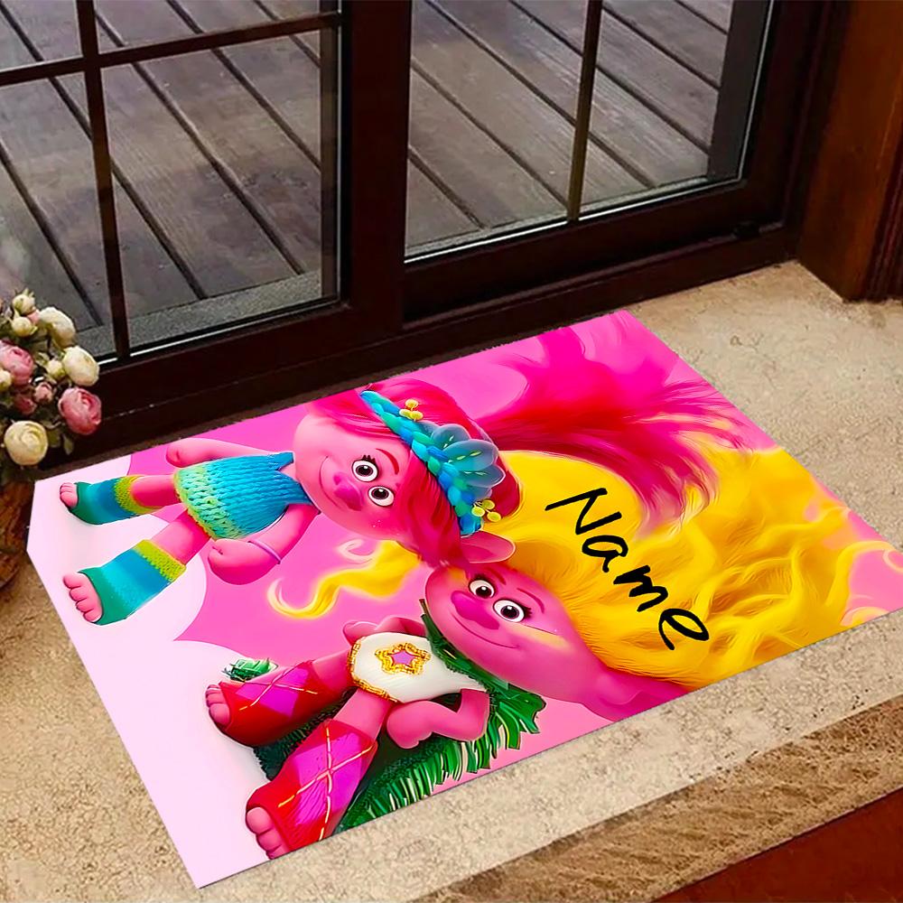 Trolls World Tour Celebration Customize Your Name Carpet Perfect for Study Room Outdoor Dining Room Playrooms Anti-slip Rug Office Home Decor