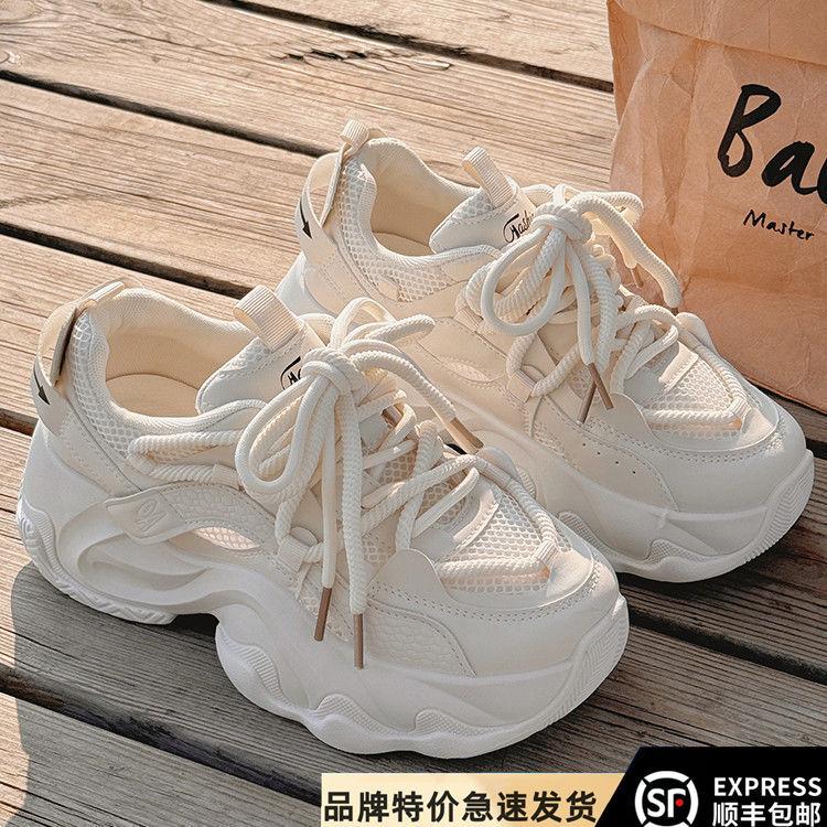 Dad Shoes Women's 2025 Spring and Summer New Popular Mesh Shoes Women's Breathable Mesh Shoes Platform White Shoes Sneakers