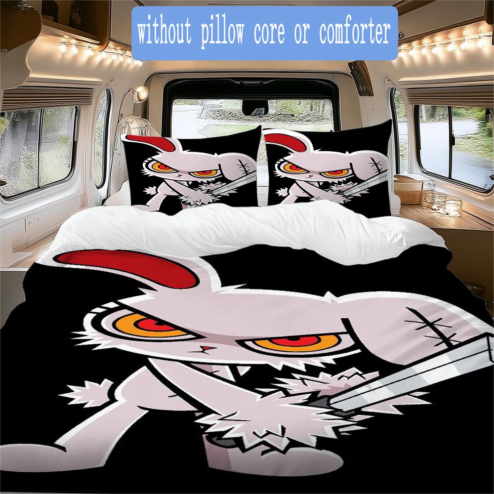 Evil rabbit Pattern Bedding,Quilt Set Quilt Cover Pillowcase Home Birthday Gift (1*duvet cover+2*pillowcase,without core)ZSJT0917411