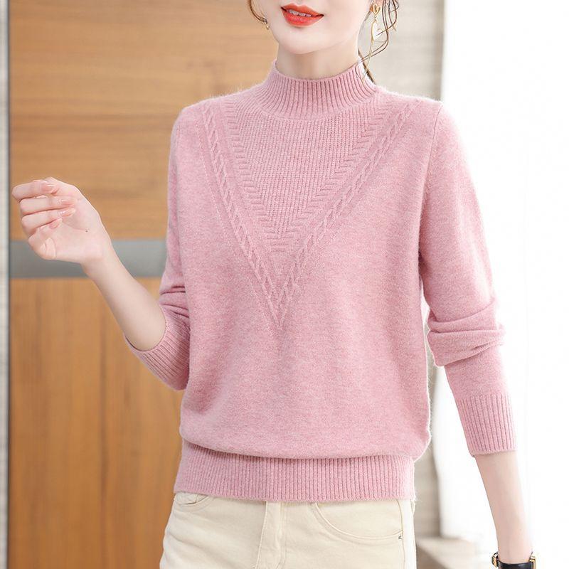 Gerippter Langarm-Hollow-Knit-Pullover für Damen, Lässiger Mock-Neck-Pullover für Herbst & Winter