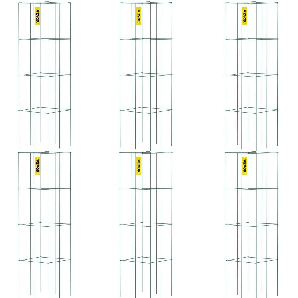 Tomato Cages, 14.6" X 14.6" X 39.4", 6 Packs Square Plant Support Cages, Green PVC-Coated Steel Tomato Towers for Climbing Vegetables, Plants,