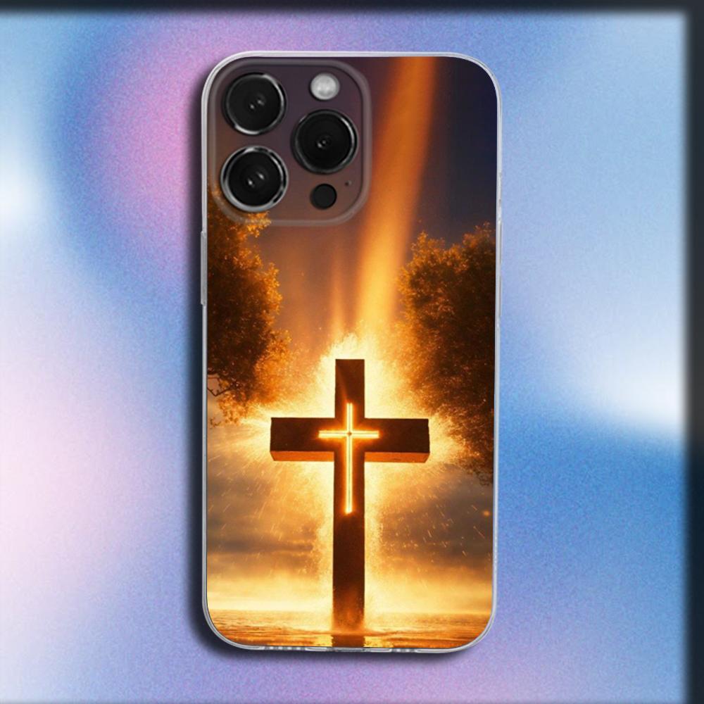 Bibel Jesus Christliches Kreuz Handyhülle Für iPhone 16,15,14,13,12,11 Plus,Pro,Max,XR,XS,X,Plus,SE,Mini Transparent Weiche Hülle