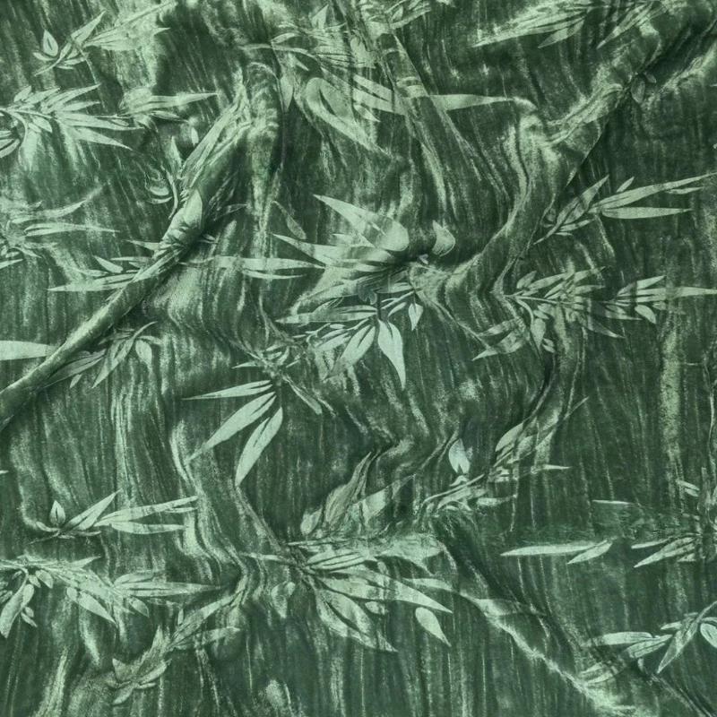 1m*1.6m Bambus Floral 2024 Dunkelgrüner Jacquardstoff Afrikanischer Bestickter Samtstoff für Kleid Cheongsam Nähen