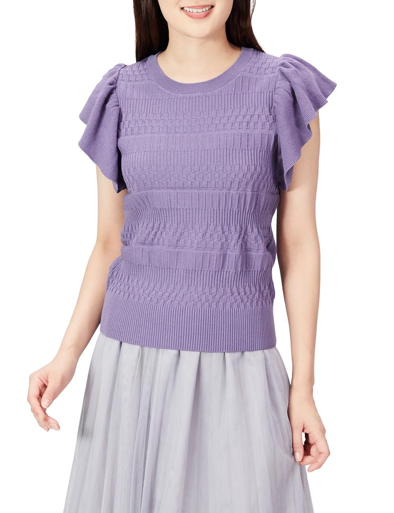 Body Sweater Hyakka June Issue Ruffle Summer Knit Sweater Purple Purple FR [Proportion Dressing] [Bijin Tie-Up Item] Web-Exclusive Color Women's