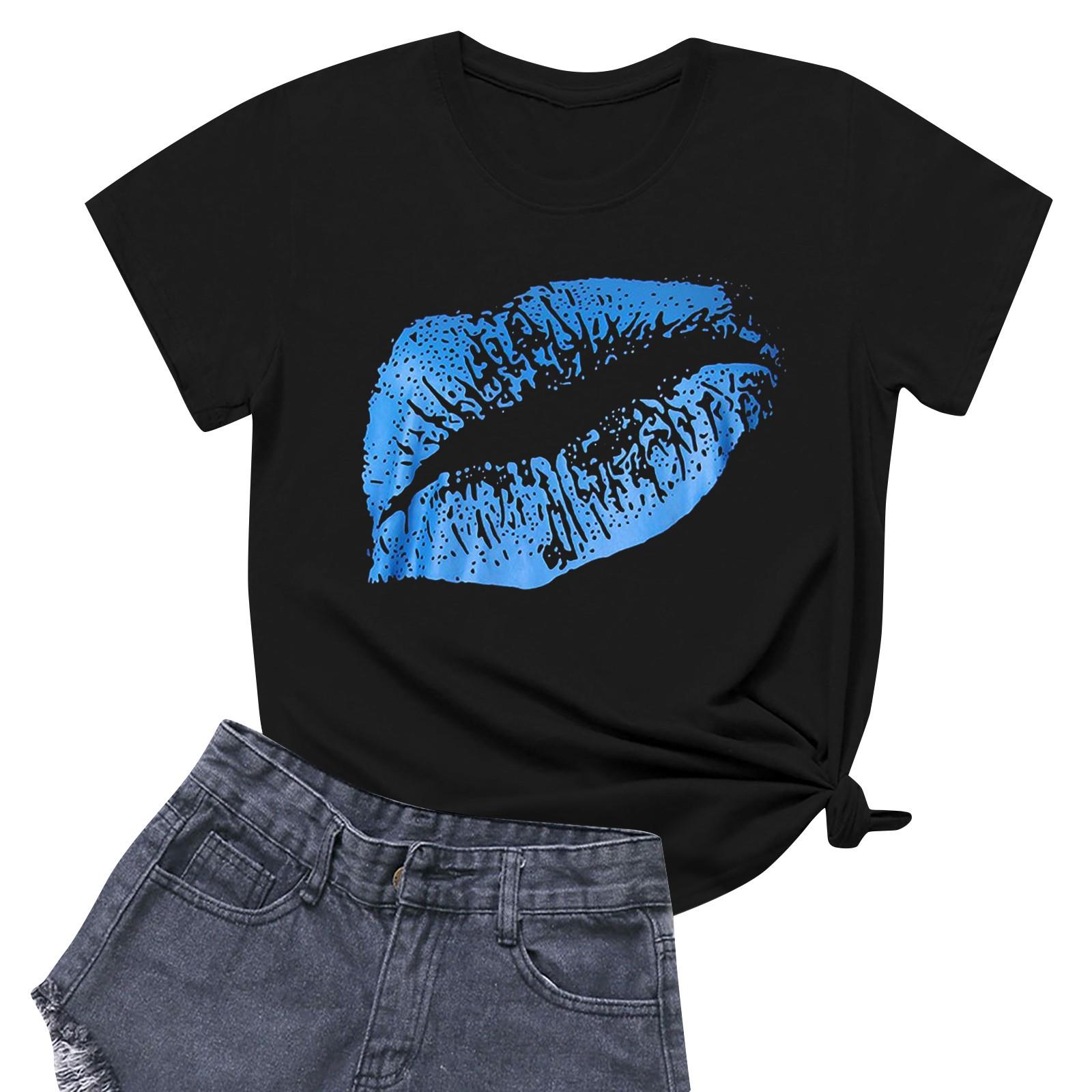 

Женская повседневная футболка с круглым вырезом и короткими рукавами с принтом XXL синий