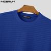 INCERUN Men Round Neck Short Sleeve Tops Solid Color Texture T-shirts