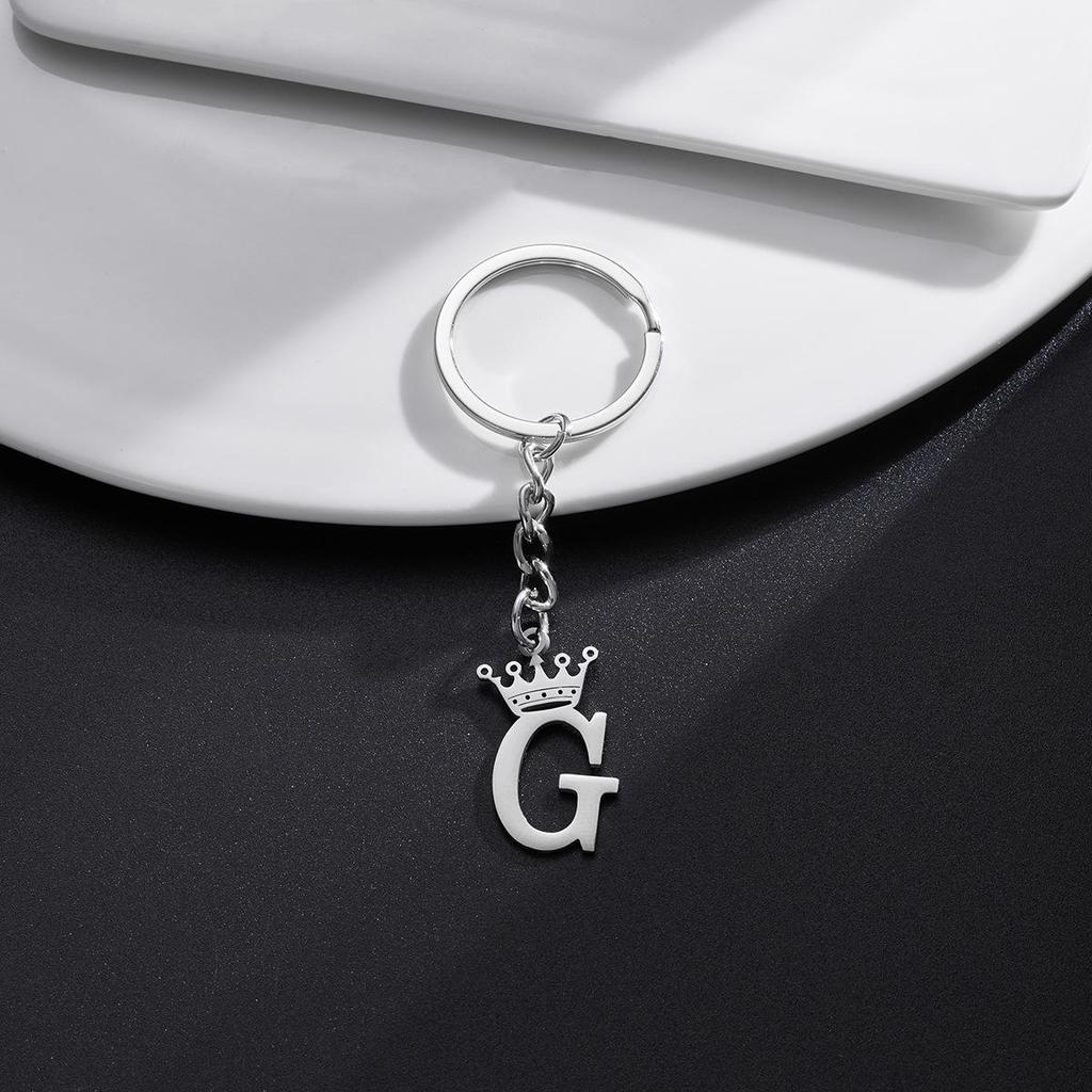 Stainless Steel Crown Letter Keychain Pendant, European Punk Style.