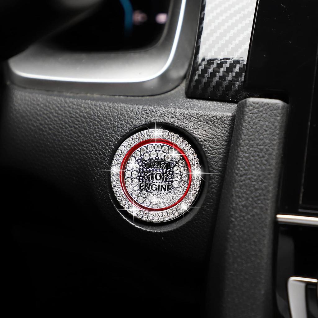 TOMALL Bling Car Engine Start Button Cover Diamond Crystal Push Start Ring Sticker Sparkly Accessories Ignition Button Rhinestone Emblem Decorations