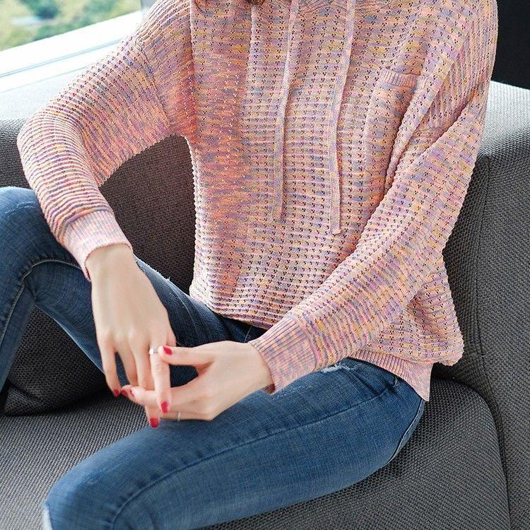 

Вязаный свитер с капюшоном, худи свободного кроя с вырезами, для женщин, повседневный пуловер с длинными рукавами, элегантный топ 2XL розовый