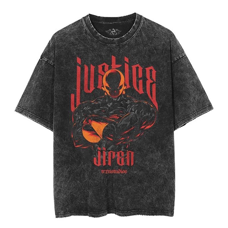 T-shirt a maniche corte lavata effetto invecchiato Giapponese Classico Dragon Ball Goku Cartone Animato Anime Oversize High Street Vintage Uomo e Donna