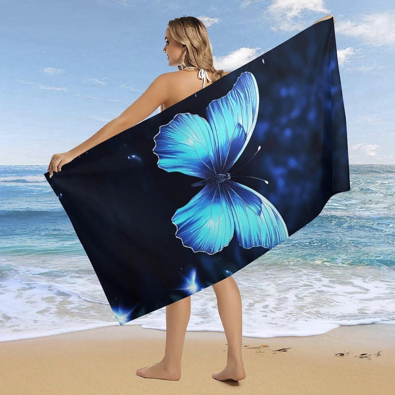 

Blue butterfly Beach Towel for Family stuffs friends Gifts Quick-Dry Sand free For Bath Yoga Tourism Beach Camping Swimming GYM W40*H60(CM)