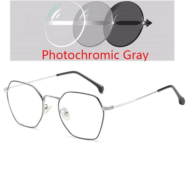 Literature Retro Polygonal Photochromic With Prescription Eyeglasses Female Anti-blue Light Myopia Eyewear Male 0 -0.5 -1.0 Up To -6