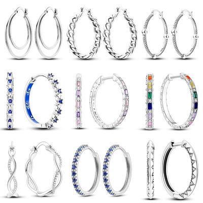 Boucles d'oreilles créoles en argent 925 pour femmes, pavé scintillant, bijoux fins de luxe